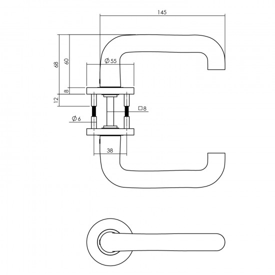 Intersteel DEURKRUK ROND OP ROZET ø˜55X8 MM ALUMINIUM ZWART