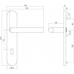 Intersteel DEURKRUK RECHT OP SCHILD SLEUTELGAT 72 MM RVS GEBORSTELD