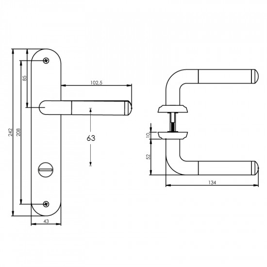 Intersteel DEURKRUK AGATHA OP SCHILD TOILET-/BADKAMERSLUITING 63 MM CH