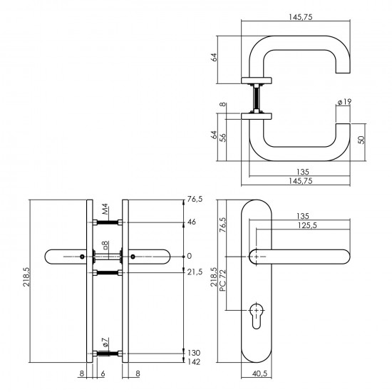 Intersteel DEURKRUK ROND OP OP SCHILD PROFIELCILINDERGAT 72 MM RVS GEB