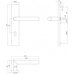 Intersteel DEURKRUK HOEK 90Â° OP RECHTHOEKIG SCHILD SLEUTELGAT 72 MM R