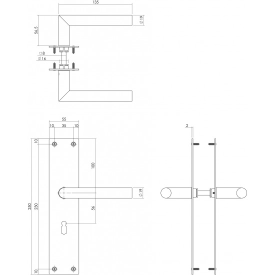 Intersteel DEURKRUK JURA MET SCHILD 250X55X2MM SLEUTELGAT 56MM RVS GEB