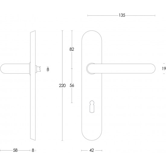 Intersteel DEURKRUK ROND OP SCHILD SLEUTELGAT 56 MM RVS GEBORSTELD