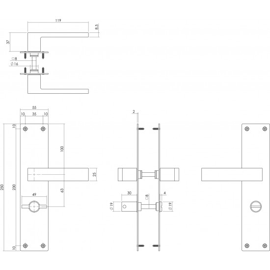 Intersteel DEURKRUK AMSTERDAM MET SCHILD WC63/8 RVS GEBORSTELD