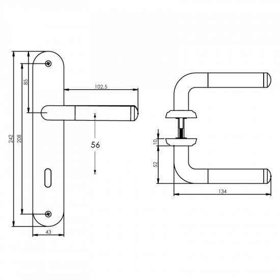 Intersteel DEURKRUK AGATHA OP SCHILD SLEUTELGAT 56 MM CHROOM