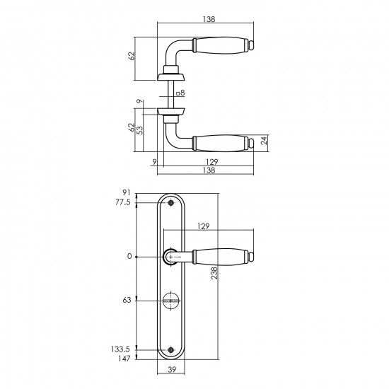 Intersteel DEURKRUK COURGETTE MET OVAAL SCHILD 235X40X8MM WC63/8MM CHR