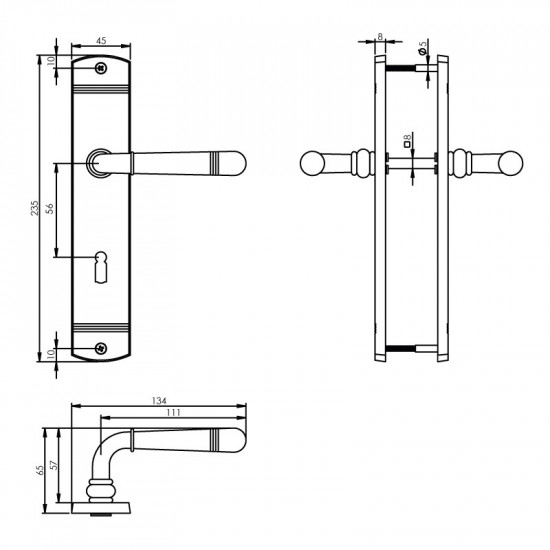 Intersteel DEURKRUK EMILY OP SCHILD SLEUTELGAT 56 MM CHROOM