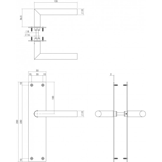 Intersteel DEURKRUK JURA MET SCHILD 250X55X2MM BLIND ZWART