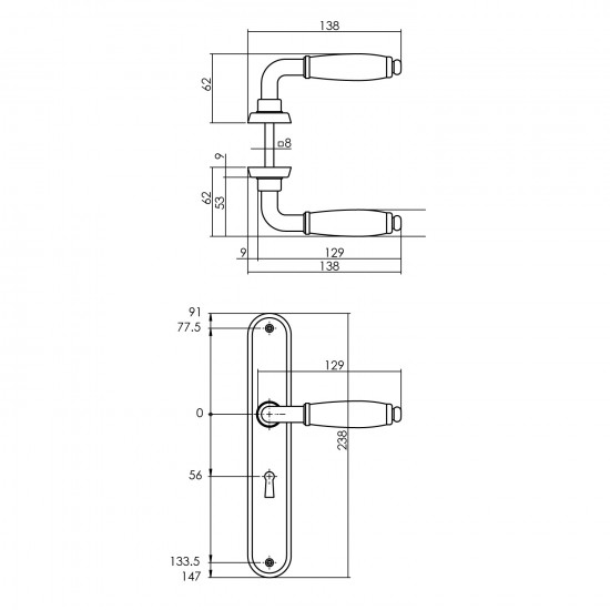 Intersteel DEURKRUK COURGETTE MET OVAAL SCHILD 235X40X8MM SLEUTELGAT 5