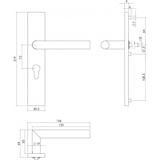 Intersteel DEURKRUK HOEK 90Â° OP RECHTHOEKIG SCHILD PROFIELCILINDERGAT