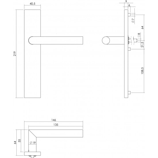 Intersteel DEURKRUK HOEK 90Â° OP RECHTHOEKIG SCHILD BLIND RVS GEBORSTE