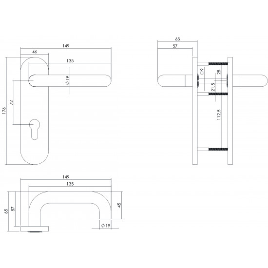 Intersteel DEURKRUK ROND BRANDVERTRAGEND 9MM OP KORTSCHILD PROFIELCILI