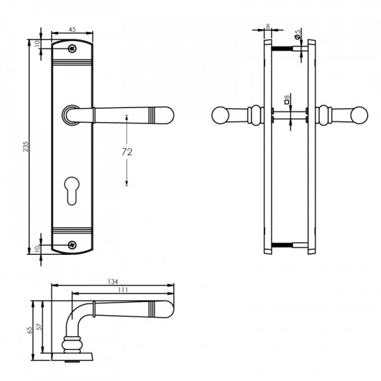 Intersteel DEURKRUK EMILY OP SCHILD PROFIELCILINDERGAT 72 MM NIKKEL MA