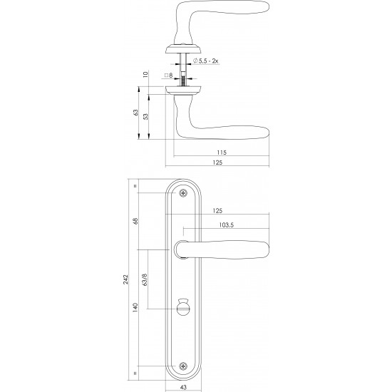 Intersteel DEURKRUK BJORN OP SCHILD TOILET-/BADKAMERSLUITING 63 MM NIK