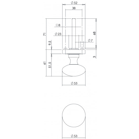 Intersteel KNOP OP ROZET MET RIL NIKKEL MAT