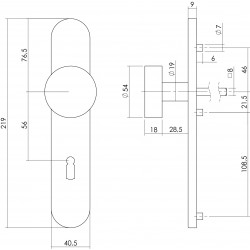 Intersteel KNOP OP SCHILD SLEUTELGAT 56 MM RVS GEBORSTELD