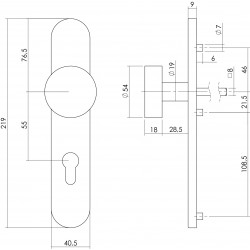 Intersteel KNOP OP SCHILD PROFIELCILINDERGAT 55 MM RVS GEBORSTELD