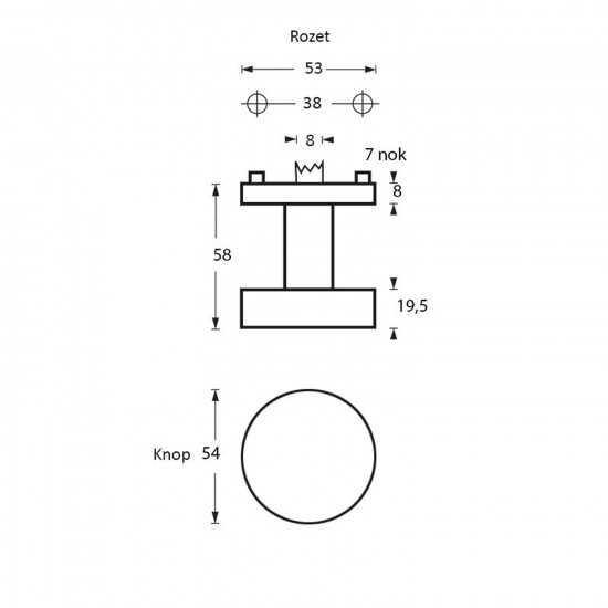 Intersteel KNOP ROND CENTRAAL RVS GEBORSTELD