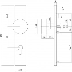 Intersteel KNOP OP RECHTHOEKIG SCHILD PROFIELCILINDERGAT 55 MM RVS GEB