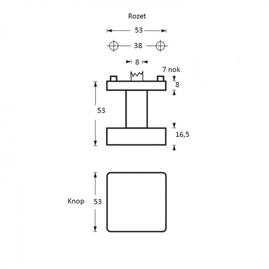 Intersteel KNOP VIERKANT CENTRAAL RVS GEBORSTELD