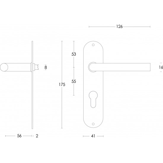 Intersteel DEURKRUK RECHT ø¸16 MM SLANK OP SCHILD PROFIELCILINDERGAT 5