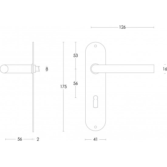 Intersteel DEURKRUK RECHT ø¸16 MM SLANK OP SCHILD SLEUTELGAT 56 MM RVS