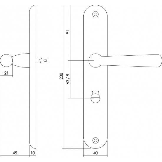 Intersteel DEURKRUK YVONNE OP SCHILD TOILET-/BADKAMERSLUITING 63 MM ME