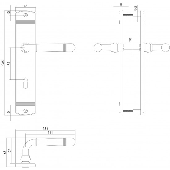 Intersteel DEURKRUK EMILY OP SCHILD SLEUTELGAT 72 MM MESSING GELAKT