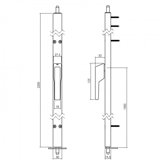 Intersteel DEURESPAGNOLET NIET AFSLUITBAAR RECHTS 2200MM RAL 9010 WIT