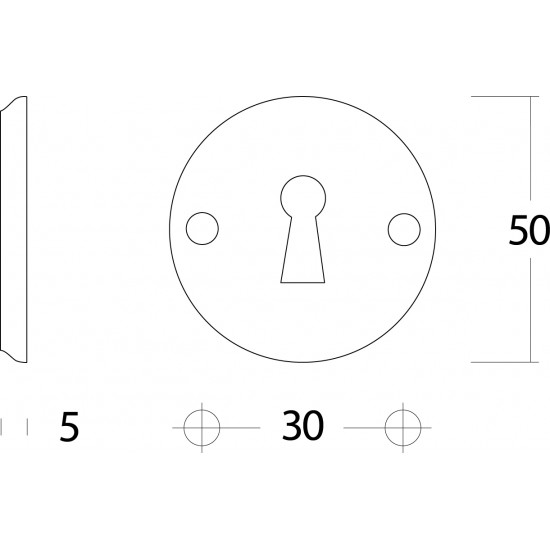 Intersteel ROZET SLEUTELGAT SCHROEFGAT ø¸50X5 NIKKEL MAT