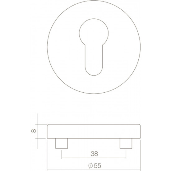 Intersteel ROZET ROND 55 MM MET PROFIELCILINDERGAT RVS GEBORSTELD