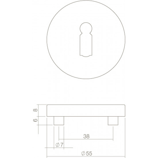 Intersteel ROZET ROND 55 MM MET SLEUTELGAT RVS GEBORSTELD