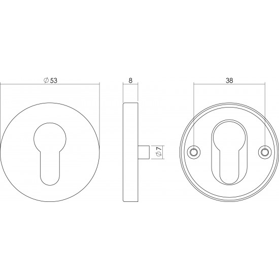 Intersteel ROZET PROFIELCILINDERGAT ROND NOKKEN RVS GEBORSTELD 53MM