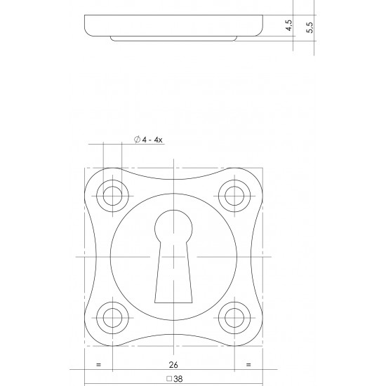 Intersteel ROZET SLEUTELGAT KLAVERBLAD MAT ZWART