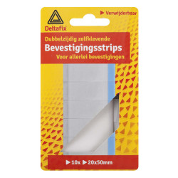 BEVESTIGINGSTAPE DUBBELZIJDIG ZELFKLEVEND VERWIJDERBAAR STRIPS WIT 20 MM X 50 MM X 1.0MM