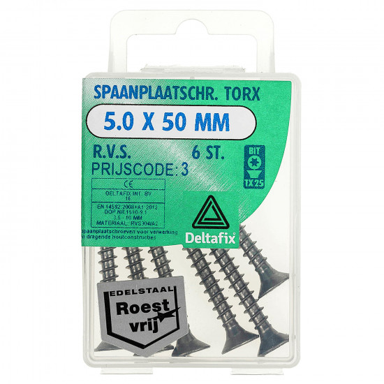 SPAANPLAATSCHROEF TX RVS 5.0X50 6 ST