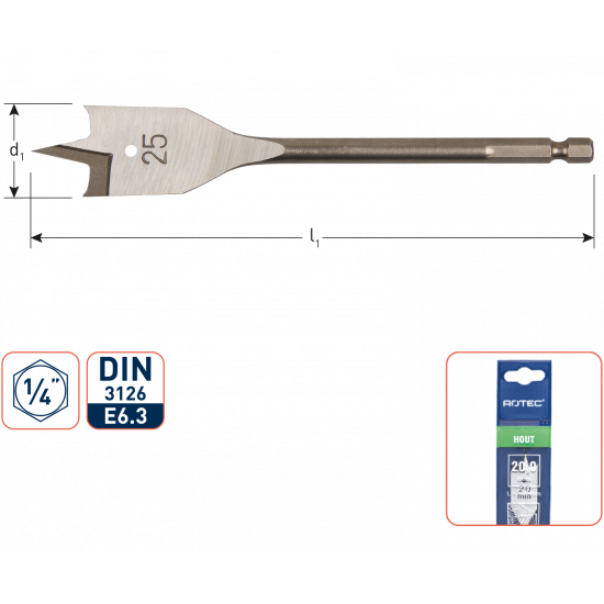 SPEEDBOOR, 1/4" E6.3-BIT-AANSLUITING, DIN 3126, ø15X152