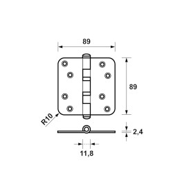 KOGELLAGERSCHARNIER/89X89X2.4/RONDHOEK/STAAL TOPCOAT