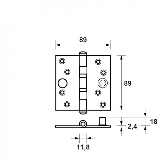 VEILIGHEIDSKOGELLAGERSCHARNIER/89X89X2.4/RECHTHOEK/STAAL TOPCOAT/SKG3