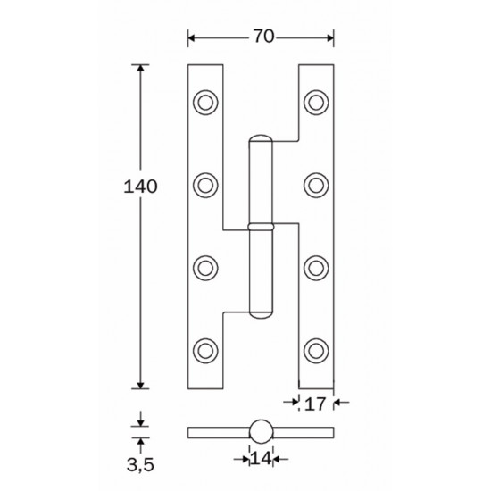 PAUMELLES DIN RS  DR. RI. 2 - 4  140X70MM