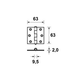 ONGELAGERD SCHARNIER/63X63X2.0/RECHTHOEK/STAAL TOPCOAT