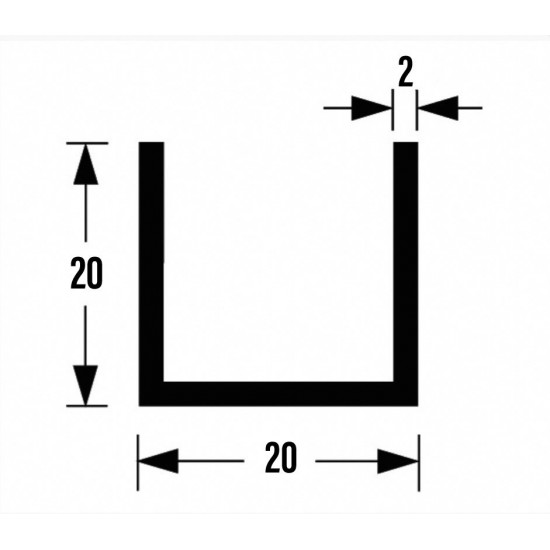 U-PROFIEL ALUMINIUM BRUTE 20X20X20X2MM 100CM