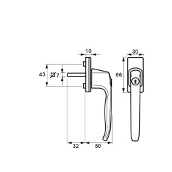 VEILIGHEIDS DRAAI-KIEP RAAMKRUK L/CILINDER/7X32/SKG2/ALUMINIUM F1