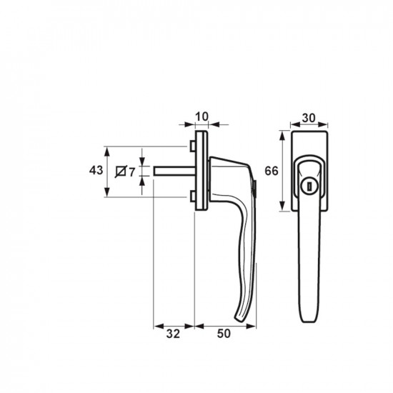 VEILIGHEIDS DRAAI-KIEP RAAMKRUK L/CILINDER/7X32/SKG2/ALUMINIUM F1