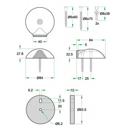 DEURBUFFER VLOERMONTAGE ø84X28MM RVS MAT