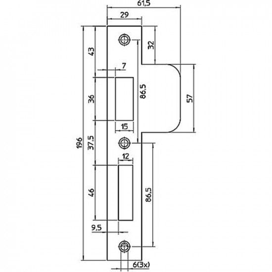 P 4139/17/T DR.2+4 SLUITPLAAT, RVS 29X196MM RECHTHOEKIG, B