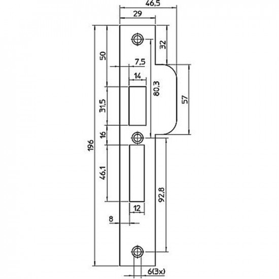 P 4109/17/T DR.1+3 SLUITPLAAT, RVS 29X196MM RECHTHOEKIG, B