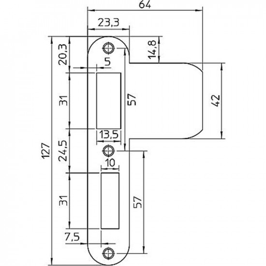 VP 1276/12/U SLUITPLAAT, STAAL VERZINKT 23X127.3MM AFGEROND, VERLENGD, DR 1+2+3+4.