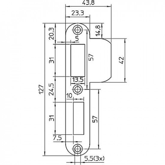 P 1279/17/U DR.1+3 SLUITPLAAT, RVS 23X127.3MM AFGEROND,