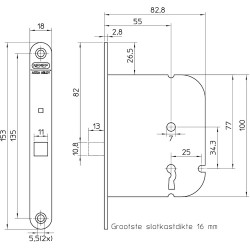 1436-55 DR.1+3 KASTSLOT, DM55MM, S, VOORPLAAT STAAL GELAKT